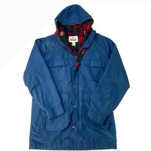 Vintage Woolrich Men's Wool Flannel Blend Lined Blue Hooded Parka Jacket L